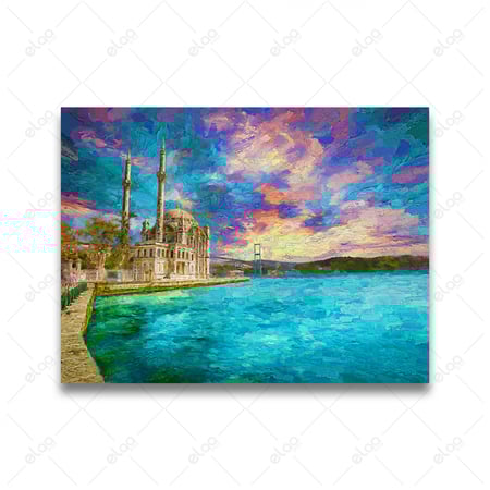 لوحة فن تجريدي مسجد أورتاكوي وجسر البوسفور أثناء شروق