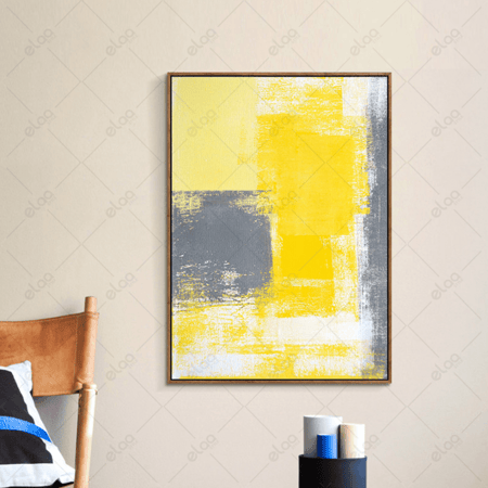 (MDF) لوحة فن تجريدي بدرجات الالوان الرمادي والاصفر