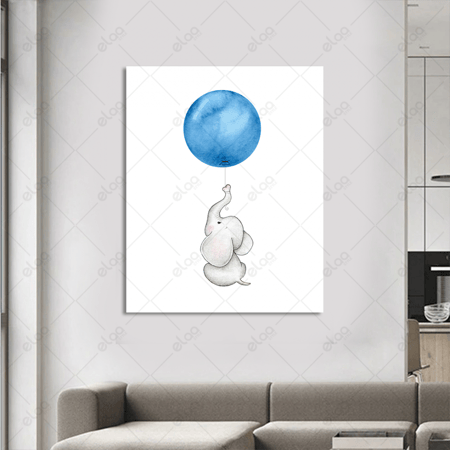 (MDF) لوحة فنية فيل صغير مع بالون أزرق