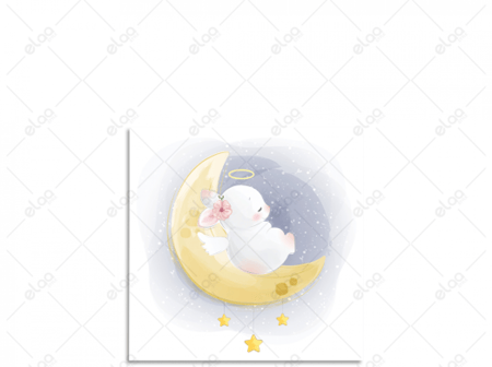 لوحة فنية أرنب طفل ينام على القمر