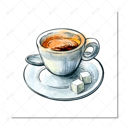 (MDF) لوحة جدارية فنجان القهوة مع قطع سكر علي طبق