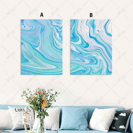 لوحات فن تجريدي باللون الأزرق والأبيض