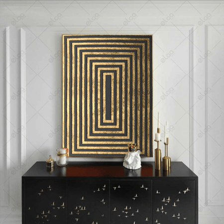 (MDF) لوحة جدارية مجردة مربعات ذهبية
