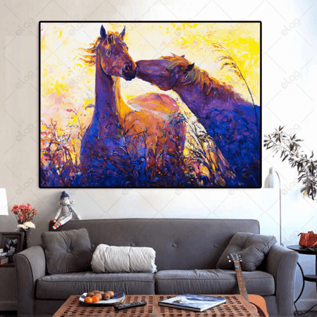 (MDF) لوحة فن تجريدي خيول خلفية صفراء