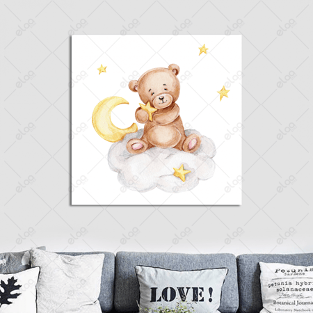 لوحة فنية دبدوب يجلس على السحابة مع النجوم