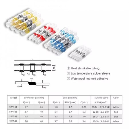 500 قطعة: موصلات أسلاك اللحام المعزولة ، وموصلات الانكماش الحراري المقاومة للماء وانابيب عزل الأسلاك الكهربائية الانكماشية