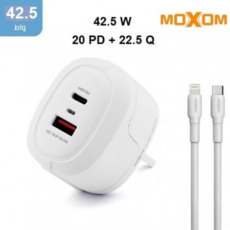 موكسوم شاحن جداري PD 20 واط مع منفذUSB 22.5 واط مع كيبل ايفون تايب سي 1م