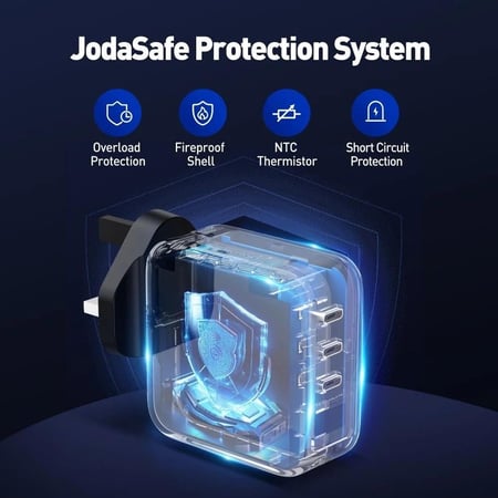 شاحن جداري JODA بقوة 100 واط بثلاث منافذ تايب سي