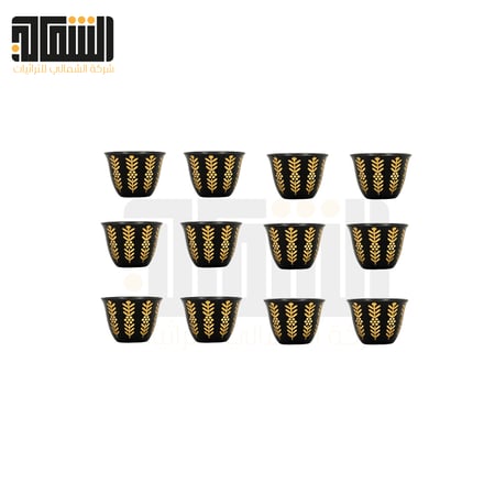 طقم فناجيل قهوة نقشة سنبله لون اسود عنابي عدد 12