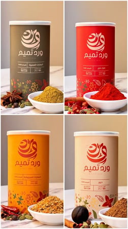 خلطات بهارات ورد تميم الأربعة (المميزة - المجروشة - صرار حايل - ذرور)