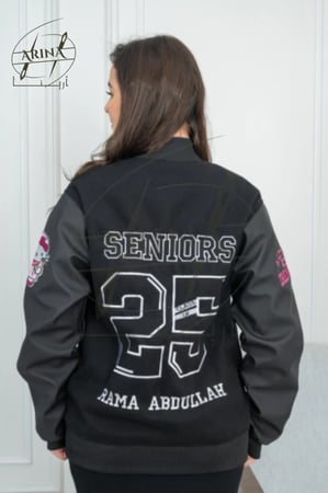 جاكيت سينيور - لون اسود بأكمام جلد أسود