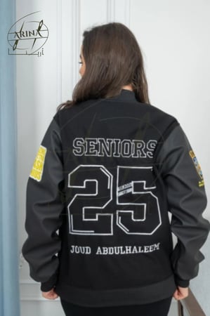 جاكيت سينيور - لون اسود بأكمام جلد أسود