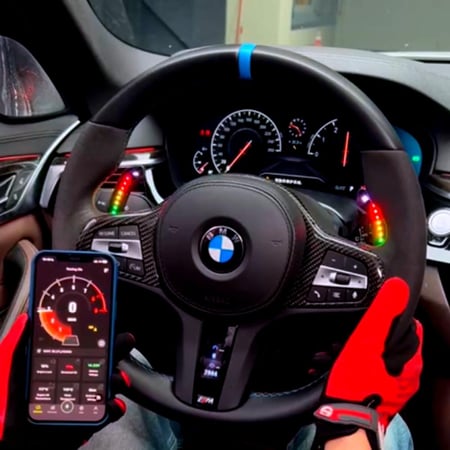 BMW, Mini Cooper, Toyota Supra مبدل سرعات رياضي LED كاربون فايبر أسود مغناطيسي + تطبيق تحكم عبر الجوال