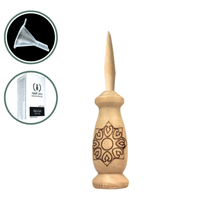 مكحلة خشبية منقوش  بيج / بني - مقاس صغير  - موديل 4002