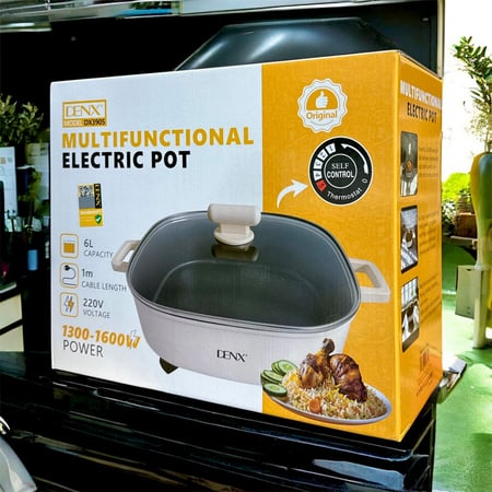 قدر DENX DX3905 الكهربائي 6 لتر 1600W متعدد الوظائف لطبخ ذكي و سريعDENX DX3905 Electric Cooker 6 Liter 1600W Multifunction for smart and fast cooking
