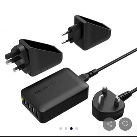 راف باور- شاحن جداري للسفر 40 واط 4 منافذ USB