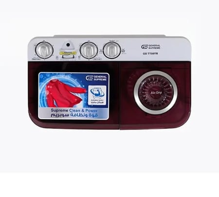 GSTT50TR جنرال سوبريم , غسالة نصف أوتوماتيك حوضين ,5 كجم ,ابيض/أحمر , GSTT50TR