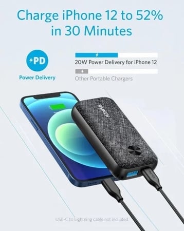 بطارية باوركور ميترو بمنفذ USB ومنفذ تايب سي بتقنية PD بقوة 10000 ملي امبير - اسود