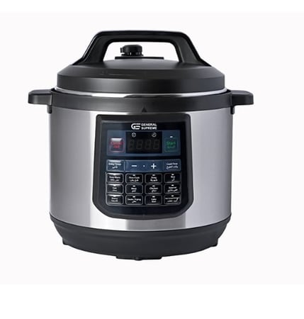 GSSP8L12M جنرال سوبريم قدر ضغط كهربائي متعدد الوظائف، سعة 8 لتر، 9 مراحل للامان، 1200 واط، سلفر, GSSP8L12MGSSP8L12M General Supreme Multifunctional Electric Pressure Cooker, 8 Liter Capacity, 9 Safety Stages, 1200 Watts, Silver, GSSP8L12M