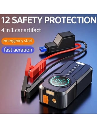 بطارية متنقلة اشتراك مشغل للسيارة بقوة 6000 ملي امبير مع منفاخ هواء مدمج DX414Portable battery car starter subscription 6000 mAh with built-in air blower DX414