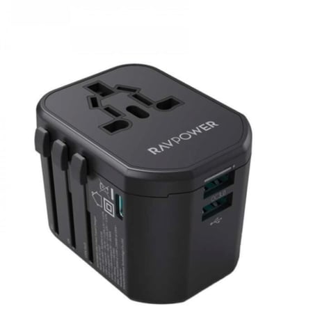 راف باور- فيش السفر بقوة 20 واط متعدد المداخل مع منفذين USB ومنفذ تايب سي