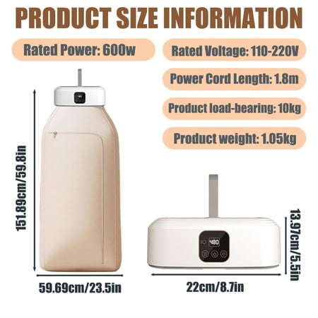 مجفف ملابس محمول مجفف ملابس صغير الحجم ومريح مع حقيبة تجفيف جهاز تحكم عن بعد، توقيت من 1 إلى 8 ساعات، تعديل سرعتين، مجففات ملابس كهربائية للغسيل، للسفر، الشقة، السيارة الترفيهية، السكن الجامعي