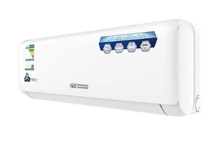 GSINV36C جنرال سوبريم مكيف هواء سبليت دايموند بلو, سعة تبريد حقيقية 31,400 وحدة, ريش ذهبية, تنظيف ذاتي, خاصية الاستشعار, توزيع الهواء في أربع اتجاهات.انفيرتر انفيرترGSINV36C General Supreme Diamond Blue Split Air Conditioner, 31,400 BTU Actual Cooling Ca