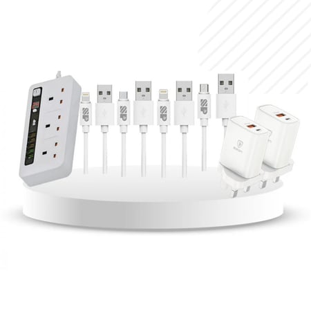 عرض توصيلة كهربائية زر توقيت + 2 رأس شاحن + 4 كيابل