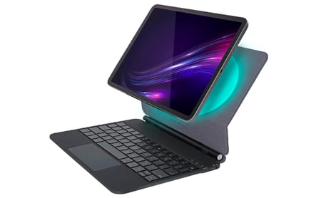 حافظة بكيبورد مغناطيسي سحري نحيف مع 3 مستويات سطوع ولوحة تحكم متعددة اللمس لايباد برو 11 انش 2022 جيل ثالث وثاني واول وايباد اير 12.9انش جيل رابع وخامس لون...