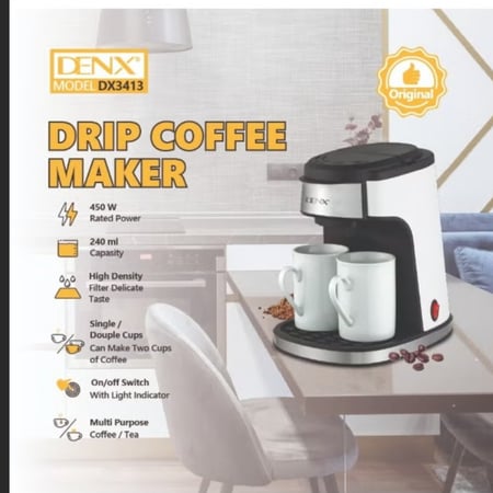 ماكينة تحضير قهوة إسبريسو بالتنقيط مع كوبين، بقوة 450 واط | DX3413