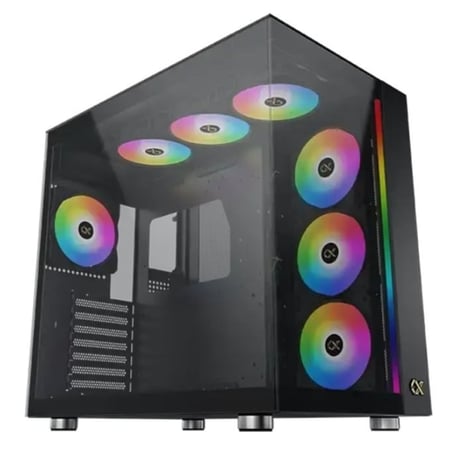 تجميعة بي سي قيمنق احترافية مع صندوق ألعاب إكس إيجما تك ميد تاور أكوا، 7 مراوح ARGB | معالج ULTRA 7 265KF وكرت شاشة نفيديا جيفورس RTX 5080، مزود طاقة 1050 واطProfessional PC Gaming Assembly with X-Egma Tech Mid-Tower Aqua Gaming Box, 7 ARGB Fans |  ULTRA 