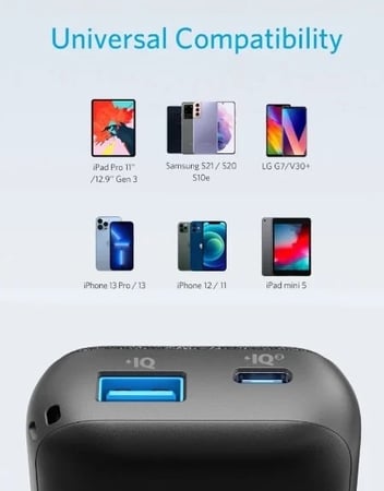 بطارية باوركور ميترو بمنفذ USB ومنفذ تايب سي بتقنية PD بقوة 10000 ملي امبير - اسود