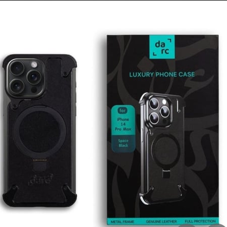 دارك جراب جلد لهاتف الايفون 14 مقاوم للصدمات لون أسود