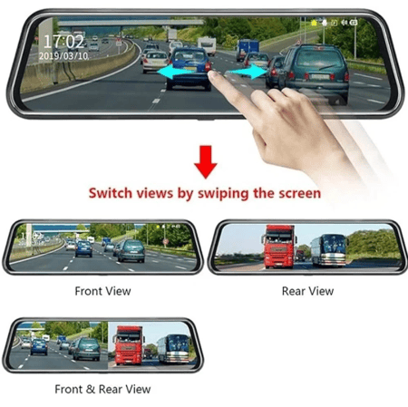 داش كام DENX DX2257 بدقة 4K مع شاشة لمس 10 بوصة، رؤية ليلية متقدمة، وعدسة بزاوية 170 درجة لتسجيل أمامي وخلفي عالي الجودة