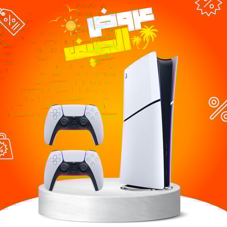 سوني بلاي ستيشن 5 مع وحدتي تحكم اللاسلكية DualSense الرقمية النحيفة لجهاز PlayStation 5 (الإصدار الدولي)Sony PlayStation 5 with 2 Slim Digital DualSense Wireless Controllers for PlayStation 5 (International Version)