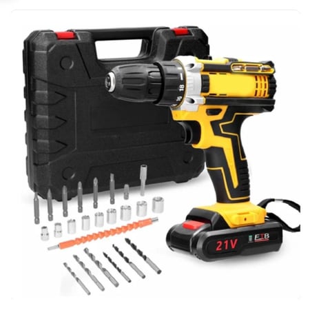 دريل لاسلكي بسرعة 2300r/min مزود ببطاريتين وشنطة ملحقات متكاملة من دينكس DX2588