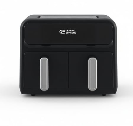 GSAF8BM جنرال سوبريم قلاية هوائية مزدوجة سعة 8 لتر، قدرة 2400 واط، 9 برامج طهي، خاصية تزامن الإعدادات واكتمال الطهي. GSAF8BМGSAF8BM General Supreme 8L Double Air Fryer, 2400W, 9 Cooking Programs, Synchronized Settings and Cooking Complete Function. GSAF8