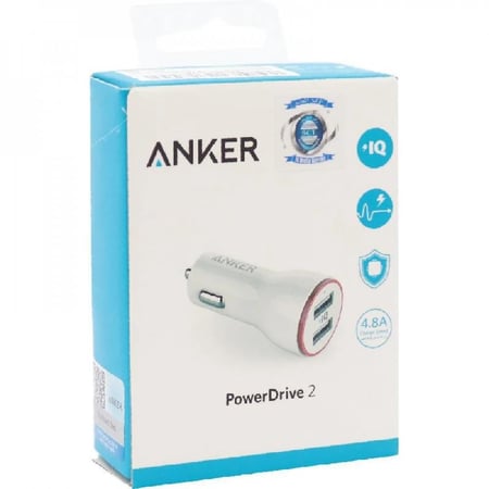 راس شاحن سيارة انكر 2 مداخل USB لون ابيض