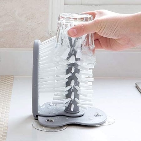 فرشاة تنظيف زجاجات المياه  فرشاة غسيل الأكواب مع قاعدة شفط، فرشاة بشعيرات لكوب العصير، كوب طويل الساق، زجاج العصير والمزيد من فرش حوض البار، أدوات المطبخ المنزلية، رمادي