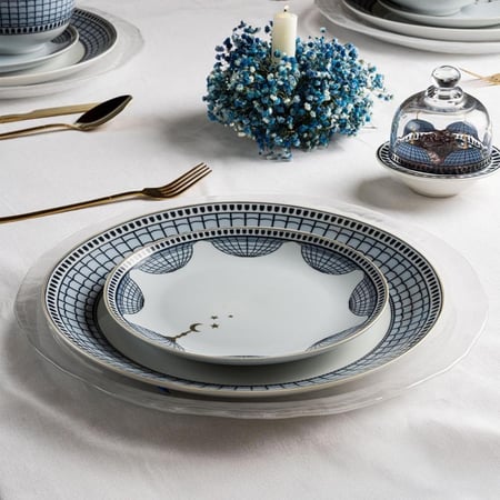 طقم عشاء بورسلين مجموعة ( نورتنا يا رمضان ) 18 قطعة أزرق