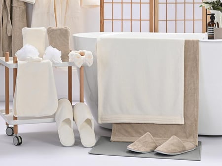 طقم أرواب استحمام TALA مزدوج مايكروفايبر 14 قطعة - سكري و بيج فاتح