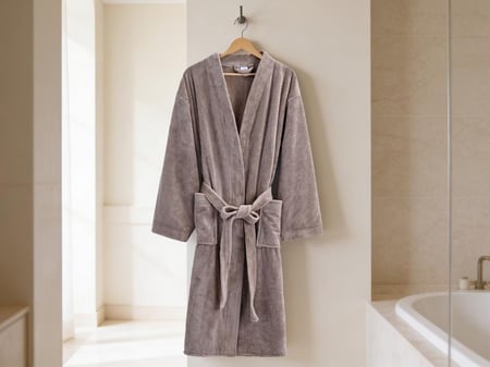 روب استحمام مايكروفايبر ناعم لون بيج داكن فخم ومريح للجسم