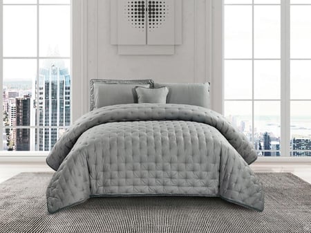 مفرش EMILY صيفي مطرز كابتونيه مفرد ونص - 140×200 سم - 6 قطع - رمادي غامق