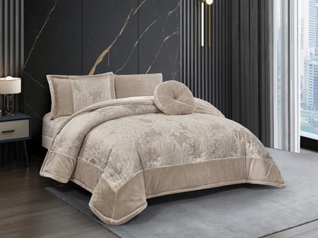 مفرش RONDA شتوي فاخر جاكار بطانية مفرد ونص - 140×200 سم - 5 قطع - بيج سلڤر