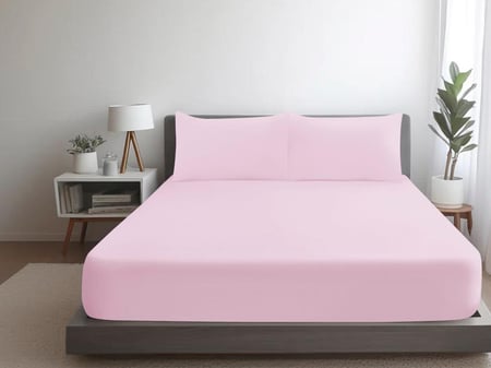 شرشف فيتد مطاط مزدوج 3 قطع - وردي