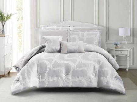 مفرش ANALIA فاخر جاكار مزدوج - 200×200 سم - 10 قطع - رمادي