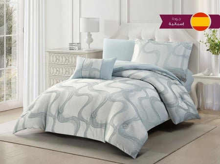 مفرش جاكار صيفي لون فيروزي حشوة مثبتة بتطريز مقاس نفر ونص