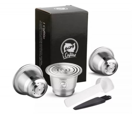 طقم 3كبسولات نسبريسو استيل مع ملعقة وفرشاة