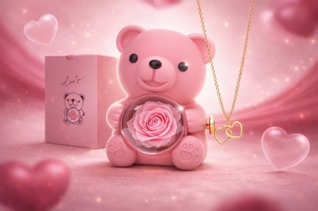 سلسال القلبين المتداخلين/ بوكس دبدوب الوردة الدائمة