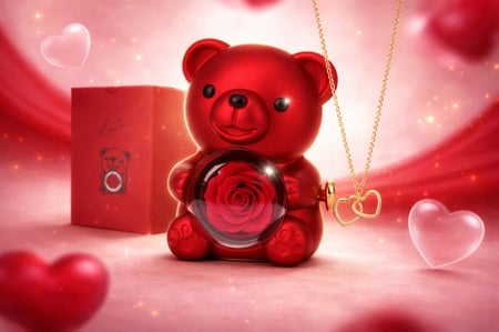 سلسال القلبين المتداخلين/ بوكس دبدوب الوردة الدائمة